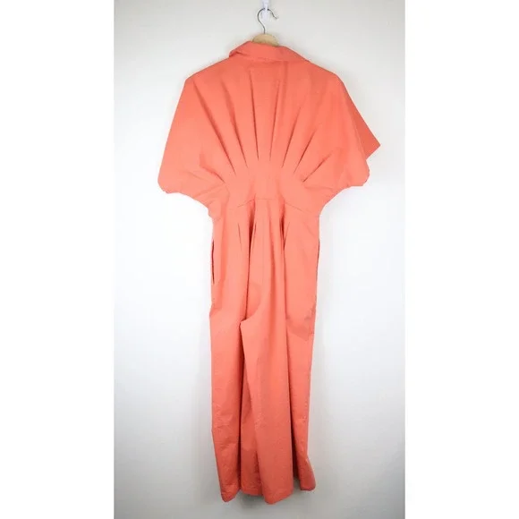Anthropologie Exquise The Tobie Pleated Jumpsuit Bright Poppy Peach Small Petite - Picture 4 of 10